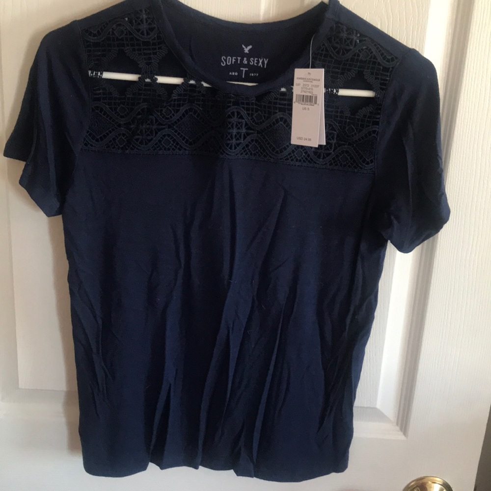 AE soft & sexy navy cutout top T-shirt.